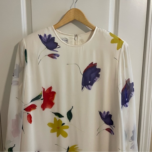 Vintage Anne Crimmins Silk Floral Print Dress with Scarf Cream Size 14 - 16 - Picture 3 of 17